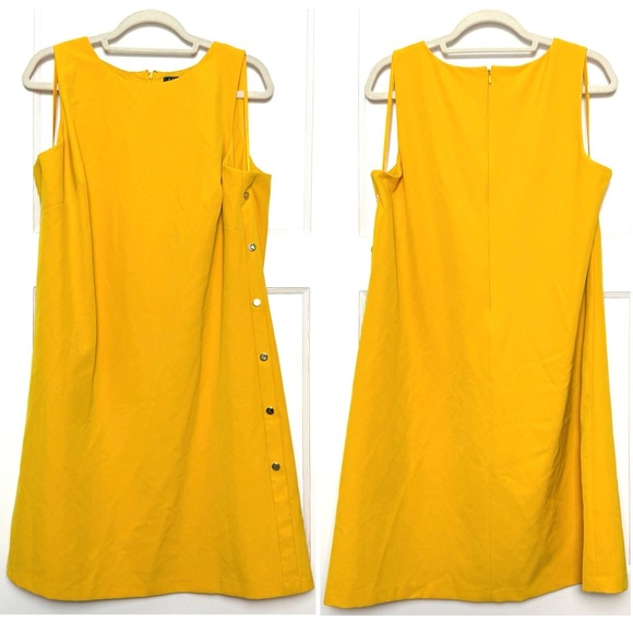 RALPH LAUREN Goldenrod Crepe Sleeveless Side Button Detail A-Line Shift Dress 16 - Picture 5 of 9